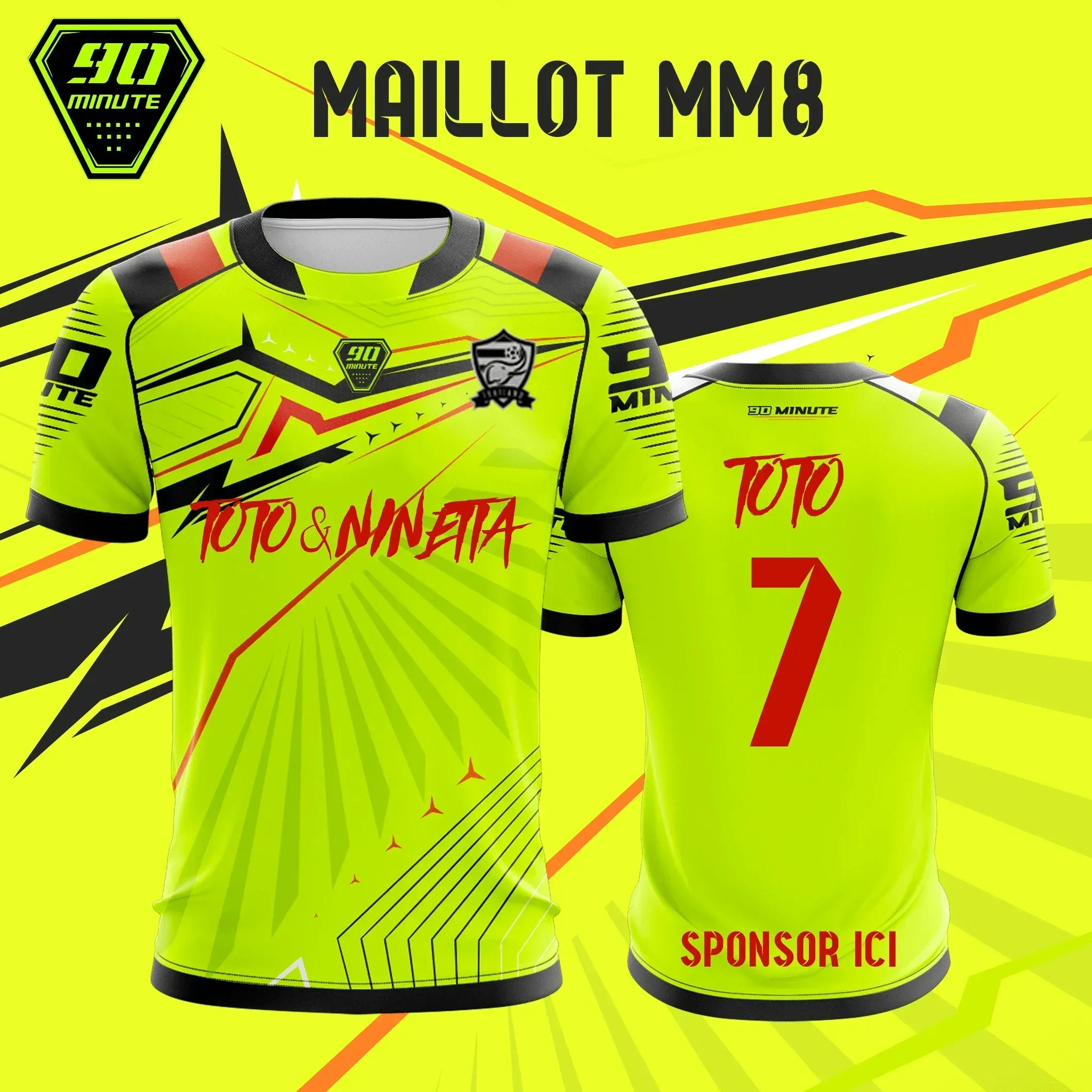 Maillot 90 Minute Toto Ninetta 3D Print Sport Quick-dry Breathable Men T-shirt Football Jersey Parent-Child Boy Short Sleeve Top