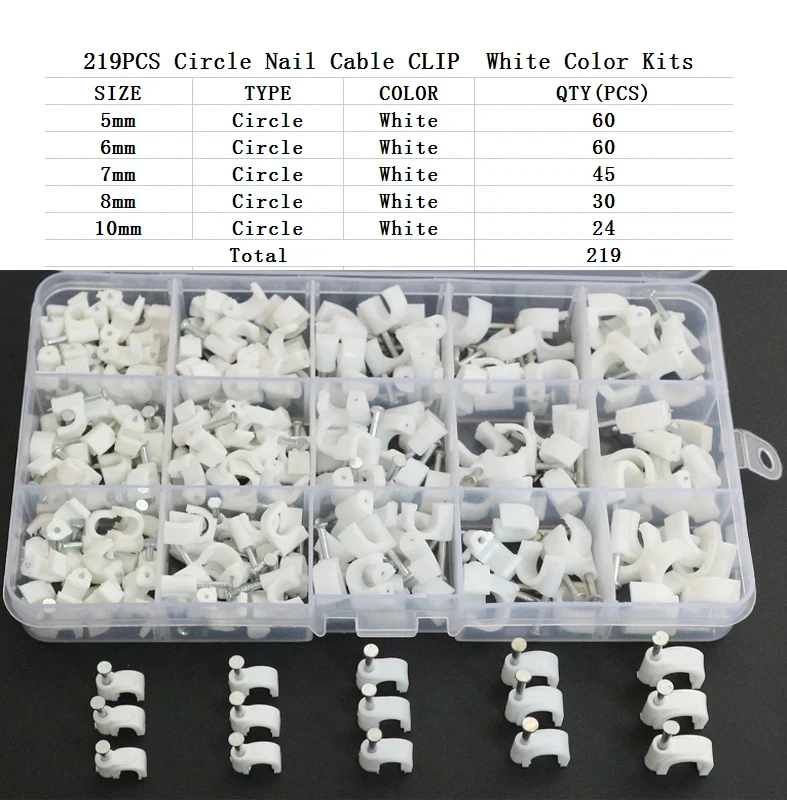 219/240PCS Round Circle Flat Cable Clips Kits 4/5/6/7/8/9/10 Management RG6 CAT6 RJ45 Electrical Wire Cord Tie Holder