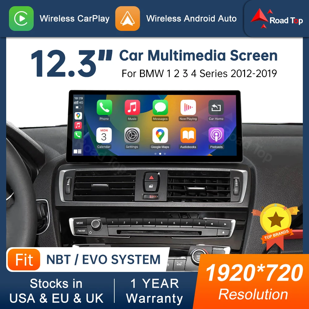 Image of DE Multimedia-Display für BMW 1 2 3 4 NBT EVO F20/F21/F22/F30/F31/F32/F33 Touchscreen Wireless Carplay Android Auto Navigation