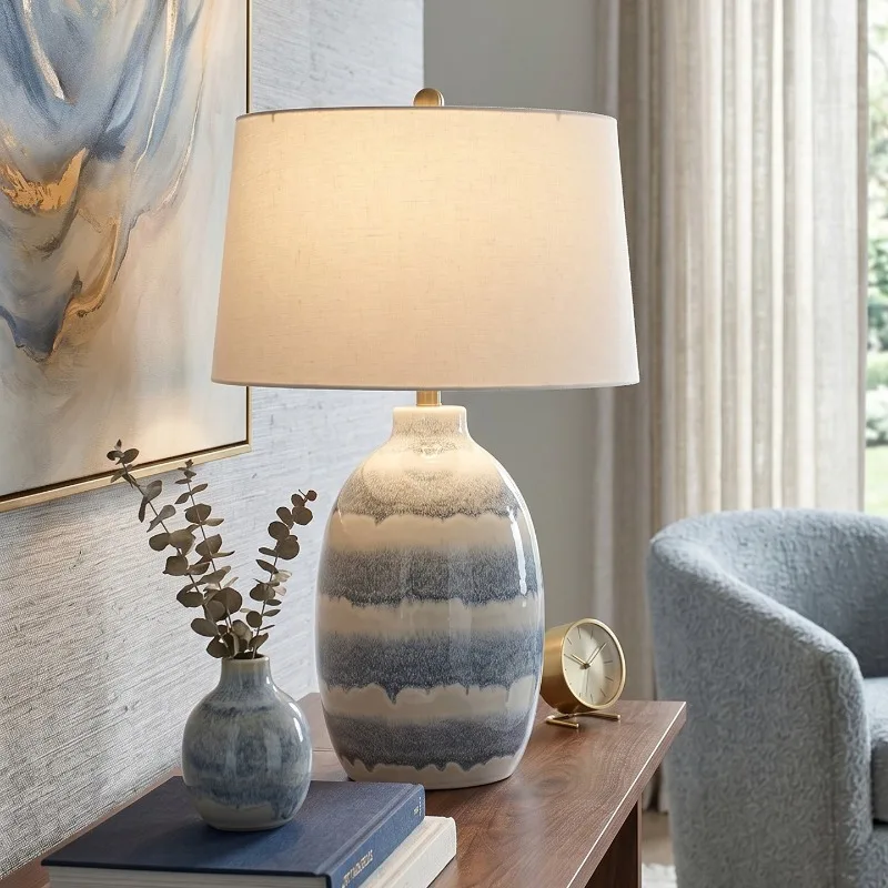 Hand-fired Ceramic Lamp Body Floor Lamps American Pastoral Style LED Standing Light Villa Living Room High-end Adorn Desk Lamps