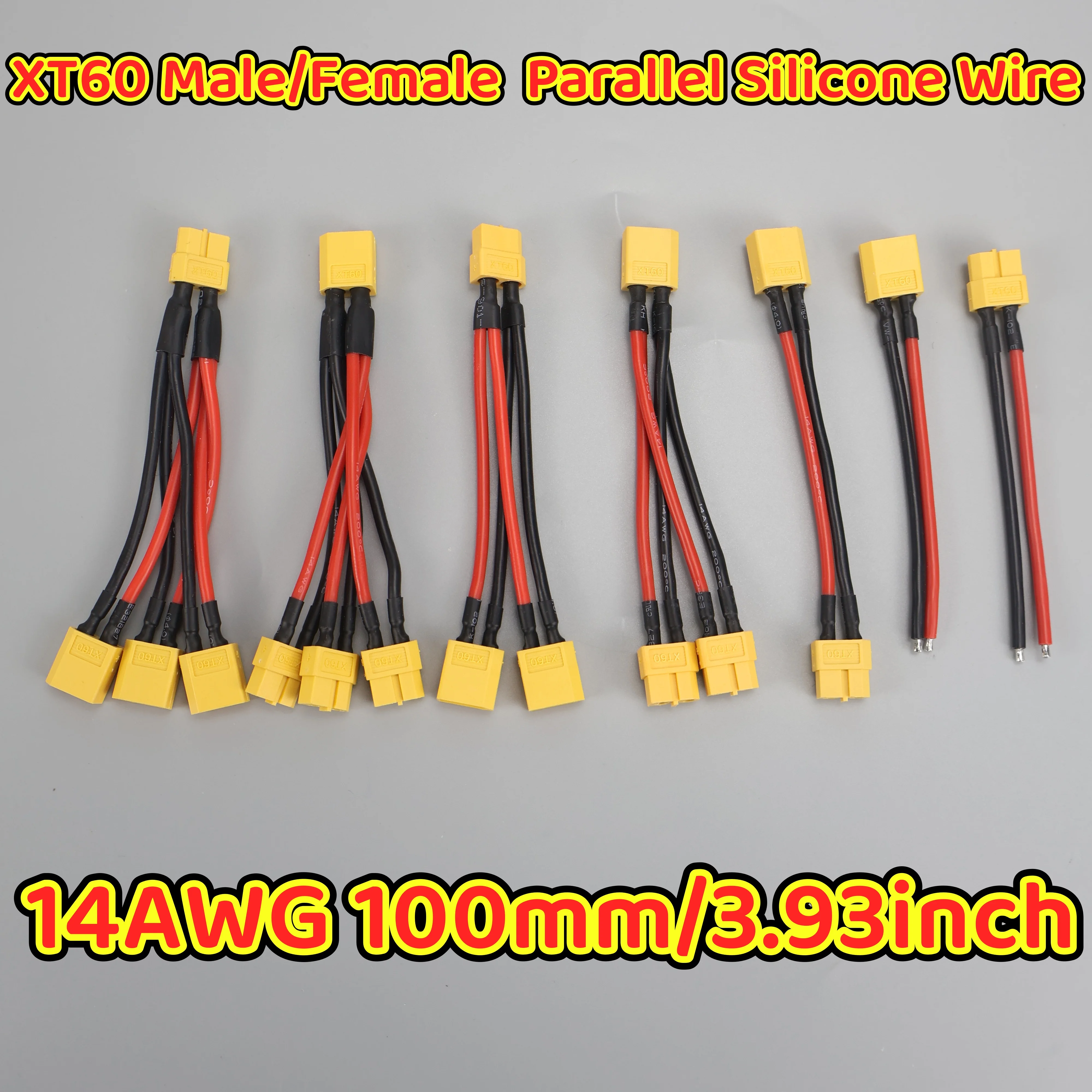 

14AWG XT60 Parallel Adapter Cable 1 to 2/3 Male Female to Bare Wire Connector for RC Lipo Battery FPV Drone Quadcopter