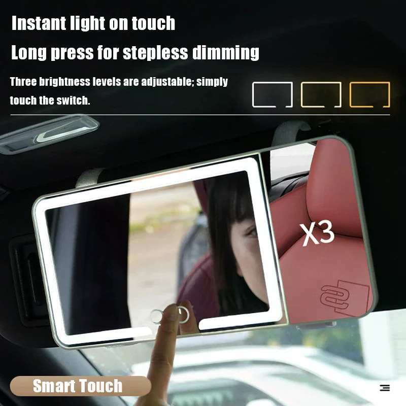 1Pc Portable Car LED Makeup Mirror HD Mirror Three Gear Adjustment Sun Visor Plate Universal Interior Rear Mirror Vanity Mirror