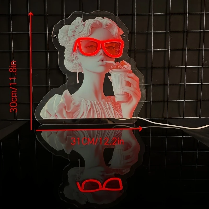 Statue Woman Neon Sign Drinking Beverage Neon Light Sign Funny Dimmable USB Powered for Bedroom Room Bar Holiday Party Pub Decor view 6