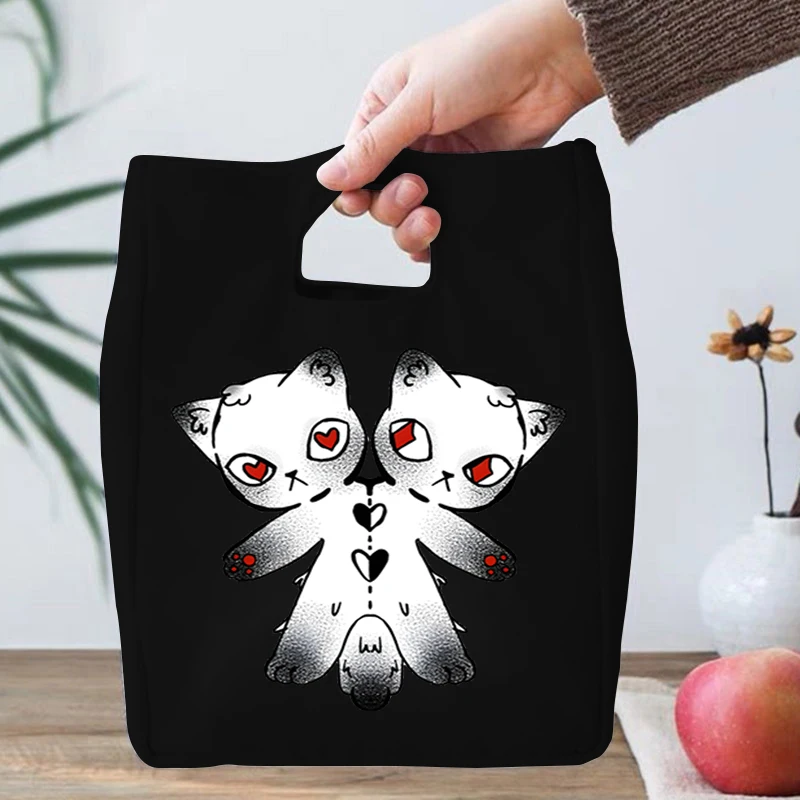 Gothic Horror Cat Funny Thermal Lunch Bags for Women Kids School Office Bento Food Storage Insulation Fashion Portable Lunch Bag