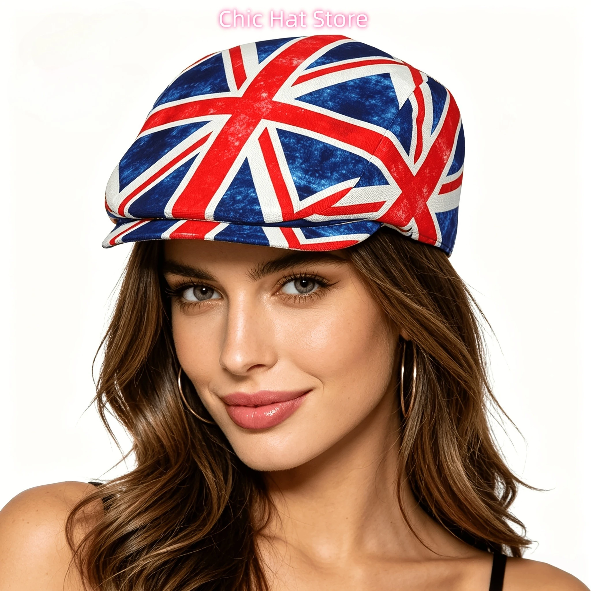 Textured UK Flag Pattern All-over Print Flat-top Hats for Men and Women, Newsboy Caps, Berets, Irish Hats, Driver Caps, Retro Ha