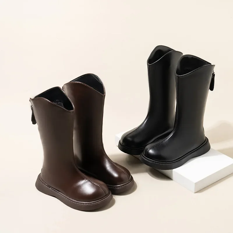 Baby Spring Autumn Soft-Bottom Breathable Knight Boots Girls Kids Children Non-Slip Fashion Long Boots Shiny High Boots Girls