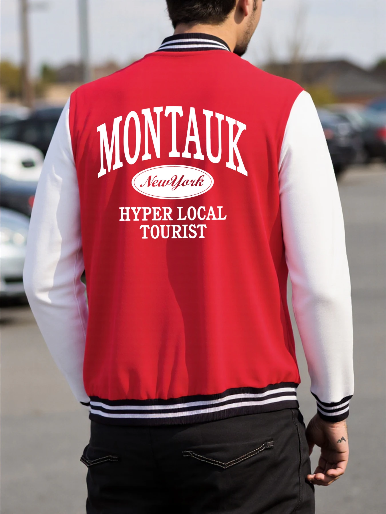 

Montauk New York Hyper Local Tourist Print Male Baseball Jersey Loose Casual Jackets Street Fleece Tops Button Clothes For Men
