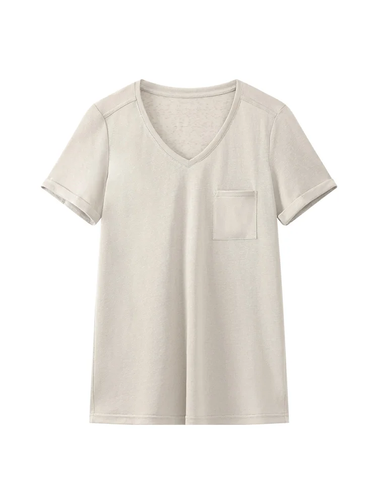 Loose Fit V Neck T Shirt Women Summer Casual Short Sleeve Top with Pocket Basic Lightweight Tee in 6 Colors for Daily or Travel