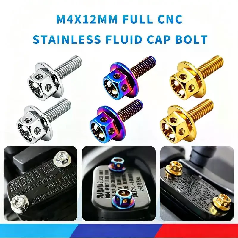 M4X12mm Full CNC Electroplated Rust‑proof STAINLESS FLUID CAP BOLT For CLICK NMAX MIO PCX AEROX ADV Flower Design