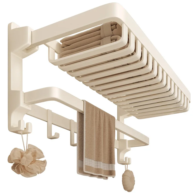 

Bath towel rack, bathroom free punching, bathroom shelf integrated pendant, toilet rack, space aluminum towel rack, milky white.