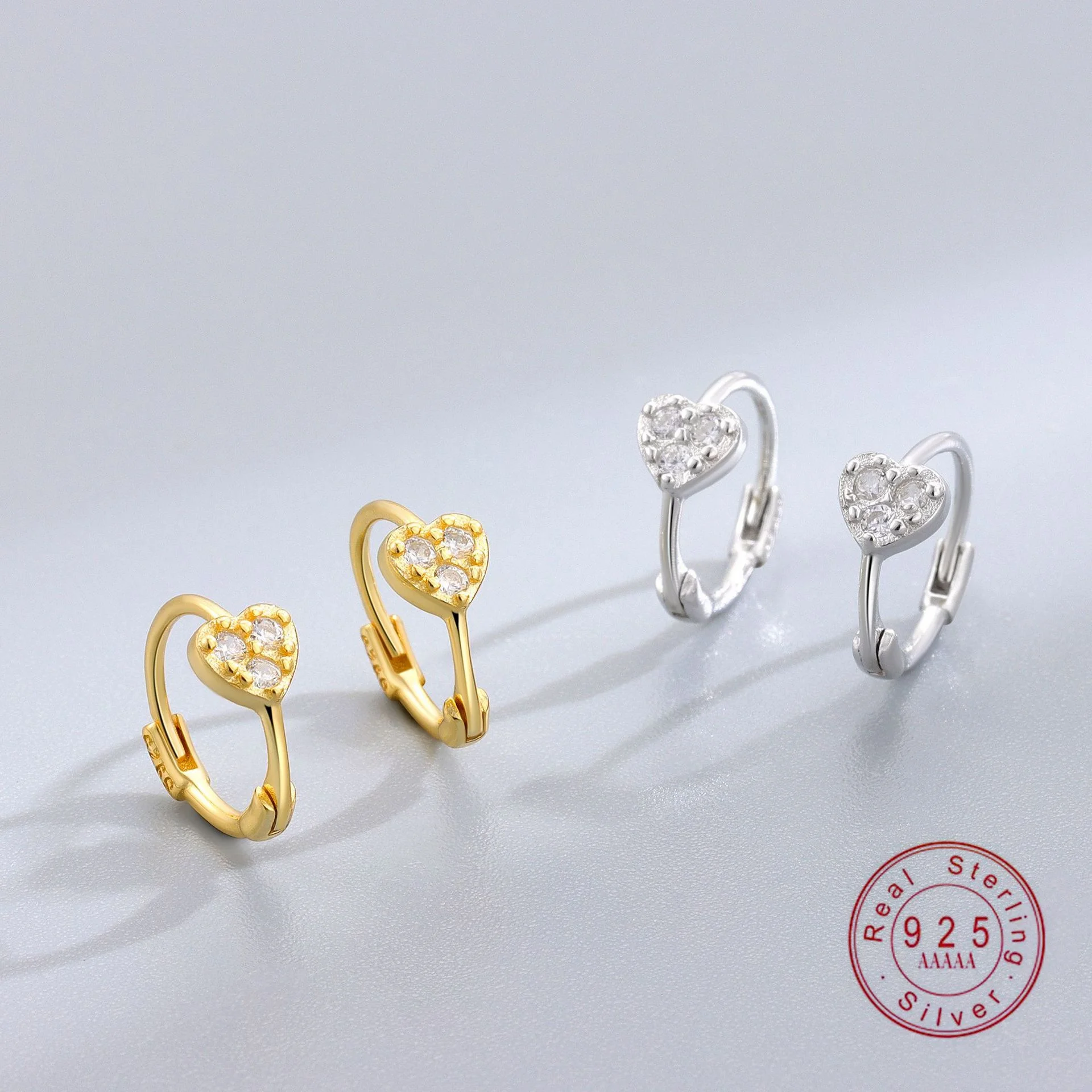 Authentic S925 Sterling Silver Heart Zircon Earrings for Women Sweet Exquisite Design Fashion Jewelry
