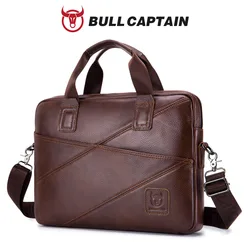 BULLCAPTAIN Men's Leather Briefcase With Large Capacity Multifunctional Handbag Business Bag For Computer Men's Satchel Bag