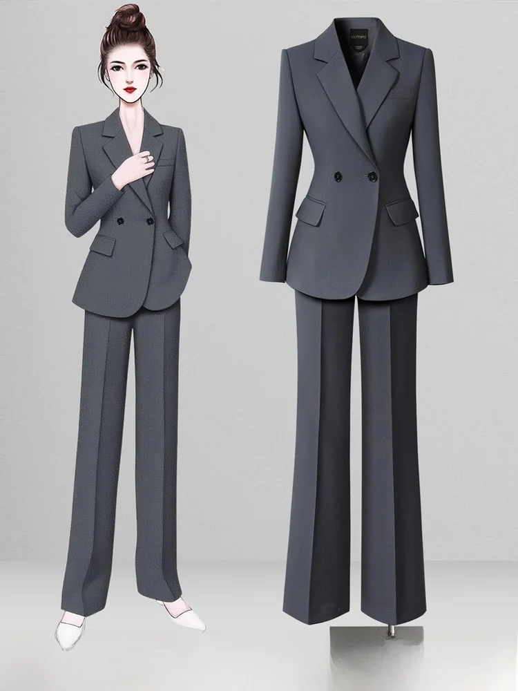 Gray Suit Set Women's Spring Autumn High End Professional Commute 4S Store Sales Workplace Formal Hotel Manager Work Uniform