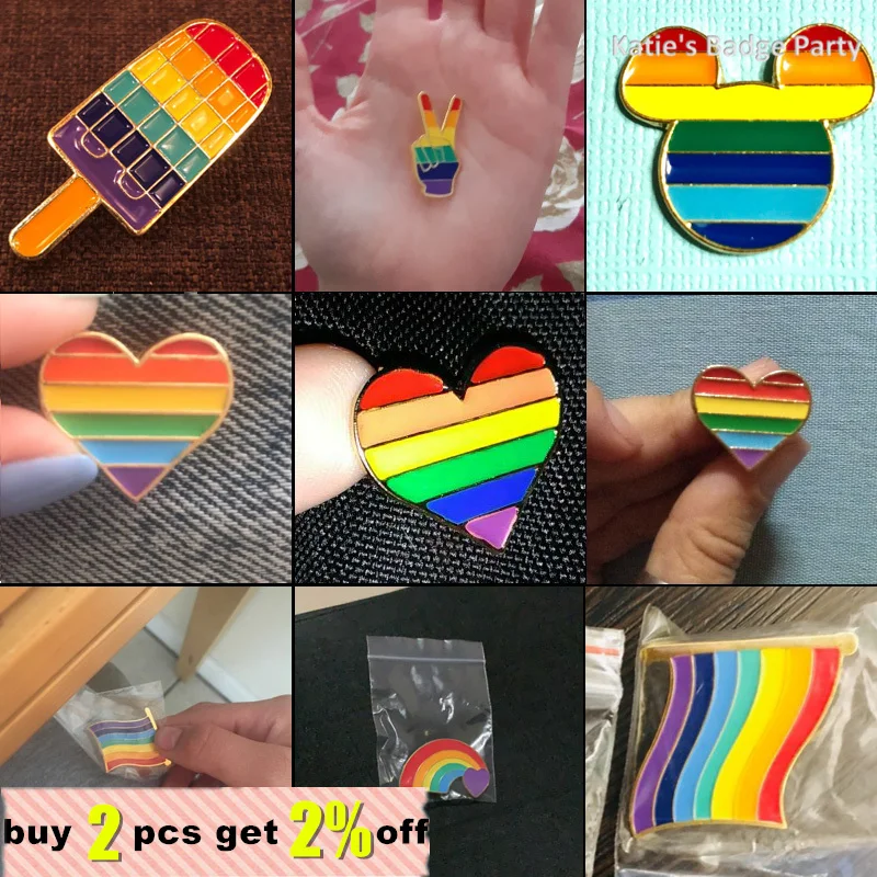 9 Style LGBT Design Rainbow Creative Heart Yeh Finger Pin Brooch Metal Pins Badge Denim Enamel Lapel Jewelry Gift women unsix