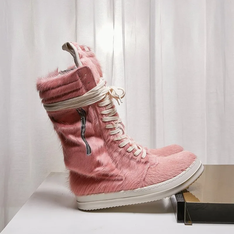 Men Women Personality Fashionable Thick Sole High Top Board Shoes Faux Fur Lining Casual Couple Sneakers Spring Autumn