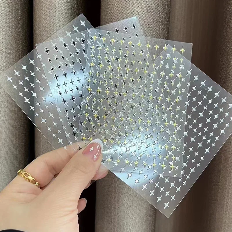 4 Uds 3D estrella completa blanco y negro oro caliente plata pequeña estrella adhesivo trasero pegatina para uñas