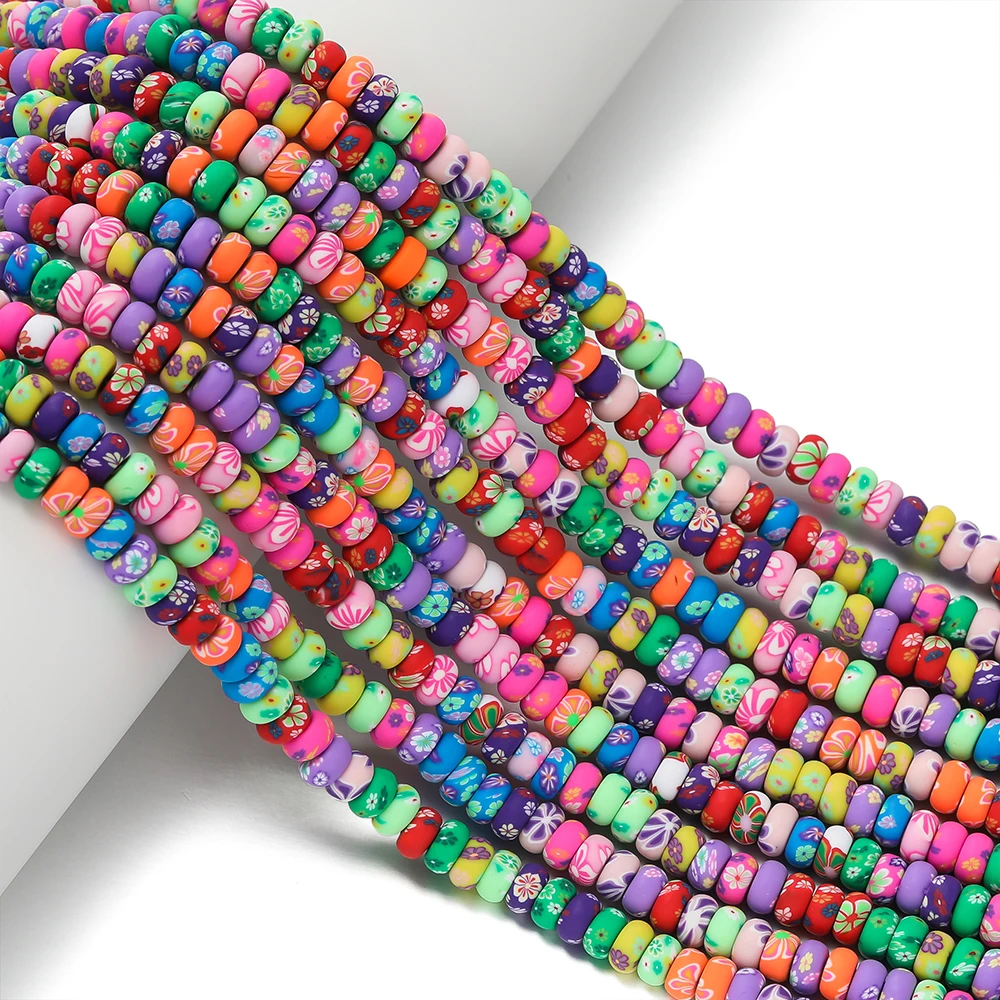 

50/100pcs 6/8mm Colorful Flowers Clay Beads Flat Round Spacer Loose Bead for Necklace Bracelet Jewelry Making Accessories