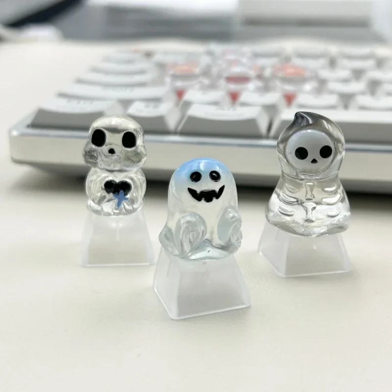 Transparent Resin Keycap DIY Cute Keycaps for Mechanical Keyboard Accessories Halloween Faceless Monster Ghost Pumpkin Key Caps