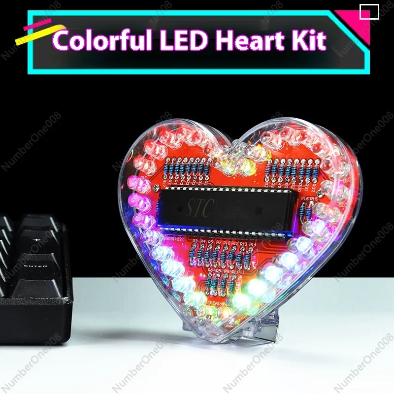 51 MCU Love Kit LED Heart-shaped Water Light DIY Production Spare Parts Colorful Glare Electronic Welding Practice