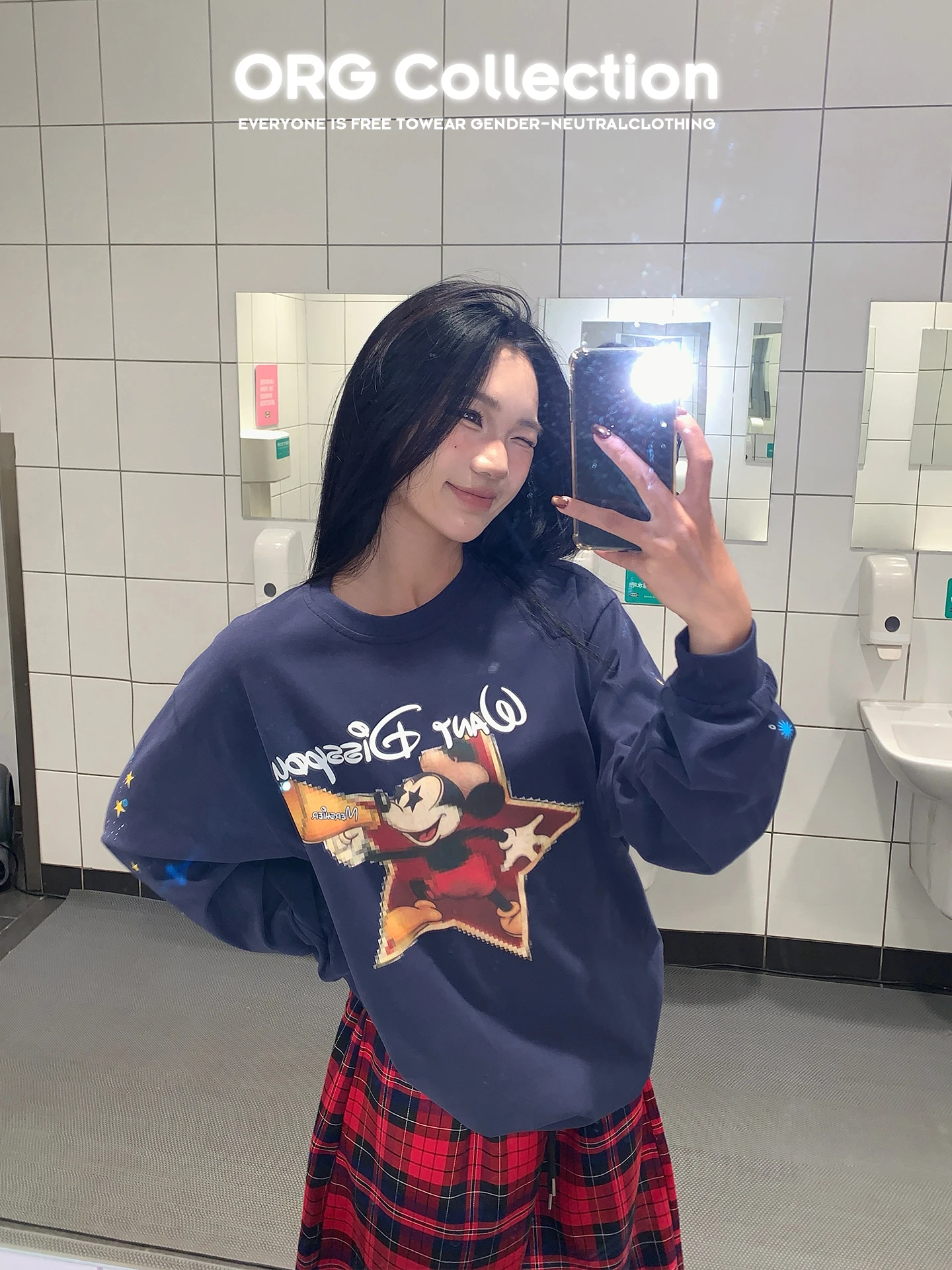 

Org Collection Miey Cartoon Print Long Sve Mid-Length Loose Women's Casual Top ex Comfortable Breathable Cotton Tee