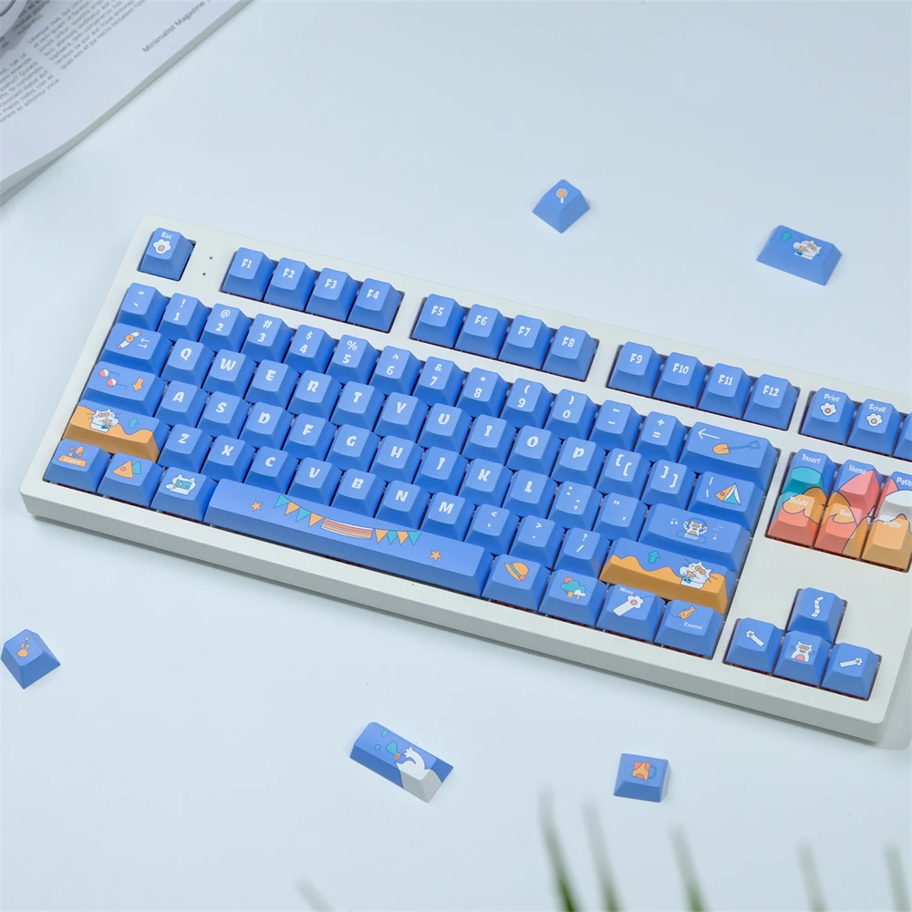 Cute Cat Keycaps para teclado mecânico, PBT, Dye Sublimation, Cherry Profile, Gateron, MX Switch, IK75, GK64, 129 Chaves