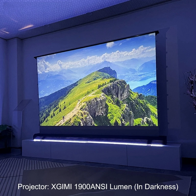 2024 Newer Smart Home Motorized Electric Floor Self-Rising Projection Screen With UHD Cinema White Cloth For All Type Projectors