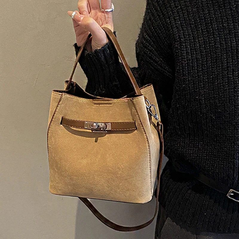 

Casual Shoulder Tote Bag For Women Suede Pure Color Large Capacity Shopper Tote Mother-Child Bag 2025 Winter New Handbags Female