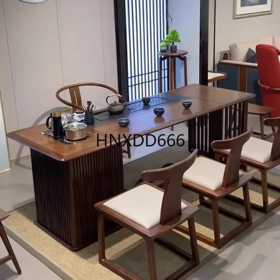 

New Chinese tea table chairs light luxury rock slab large tea table household