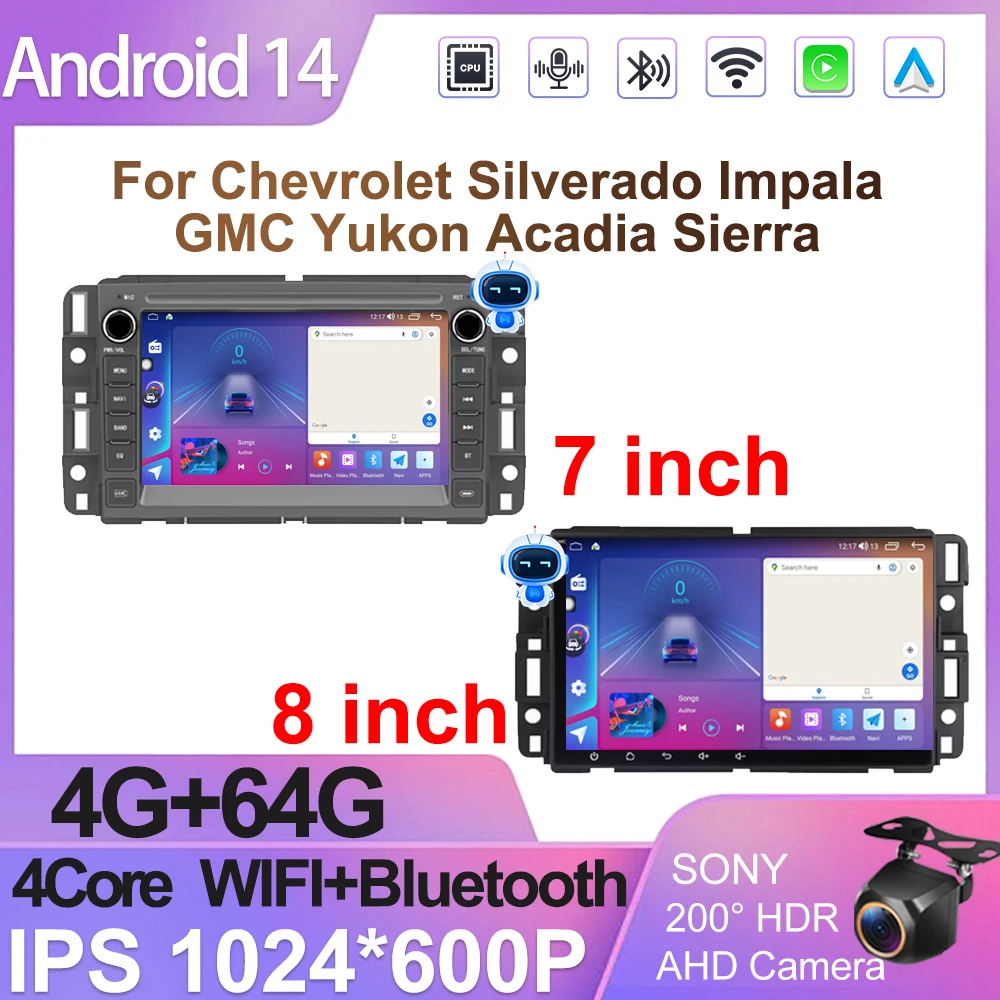 7 Inch For Chevrolet Silverado Impala GMC Yukon Acadia Sierra 8 Core GPS Navigation Android 13 Car Radio Player DSP No 2din DVD