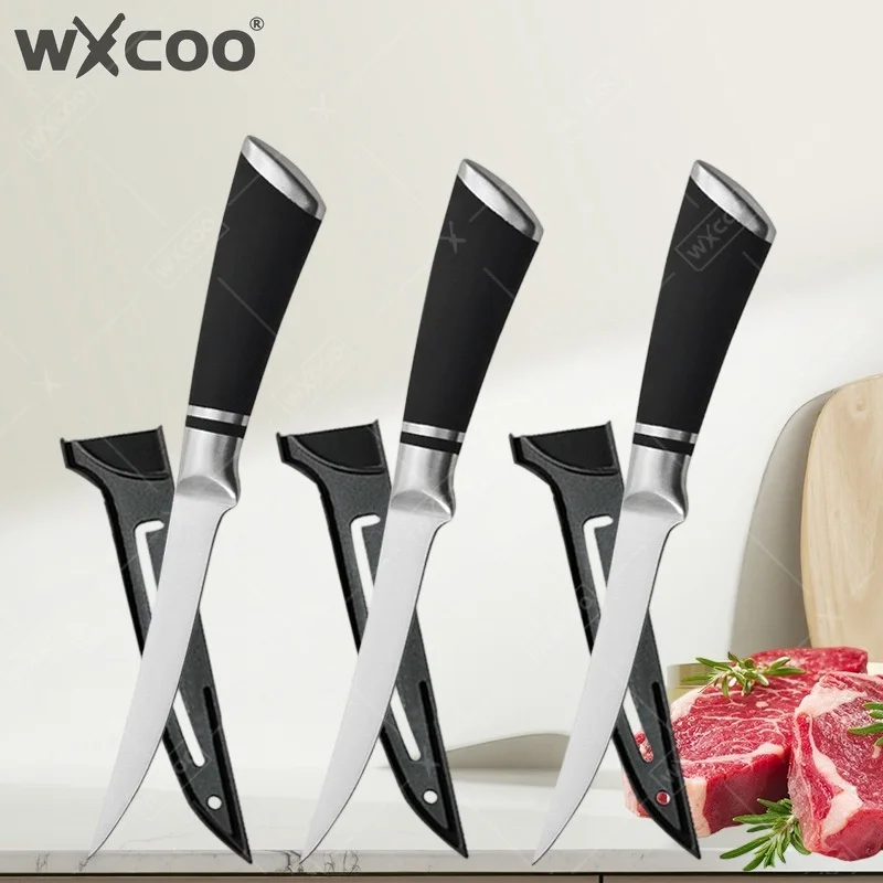 WXCOO 6inch Professional Fish Knife for Meat Cleaver Boning Knife Fruit Peeling Knife with Cover Stainless Steel