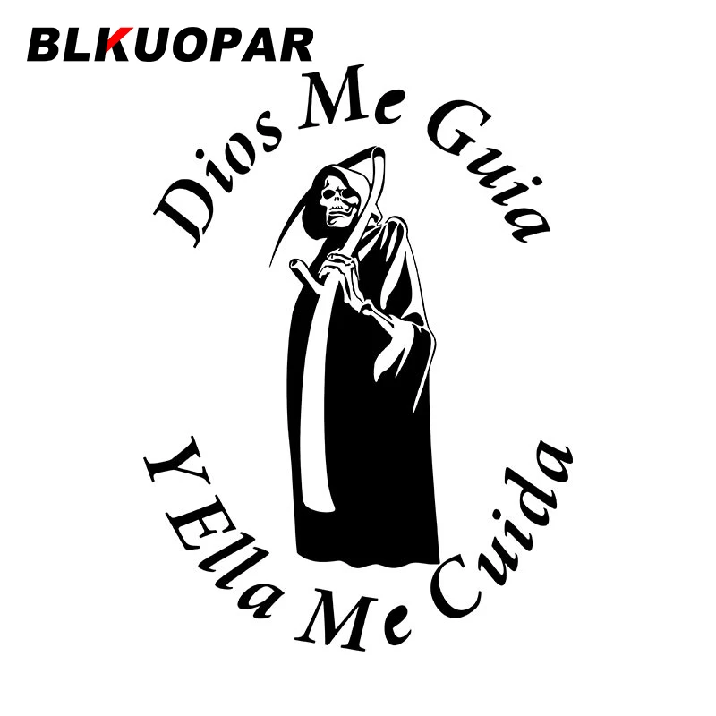 BLKUOPAR Dios Me Guia Yella Me Cuida Text Car Stickers Funny Death Decal Sunscreen Die Cut Laptop Bumper Car Decoration