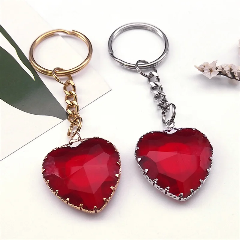 Goth Red Heart Crystal Key Chain Holder for Women Men Stainless Steel Keyring Car Bag Accessories Jewelry Gift For Lovers KXS04