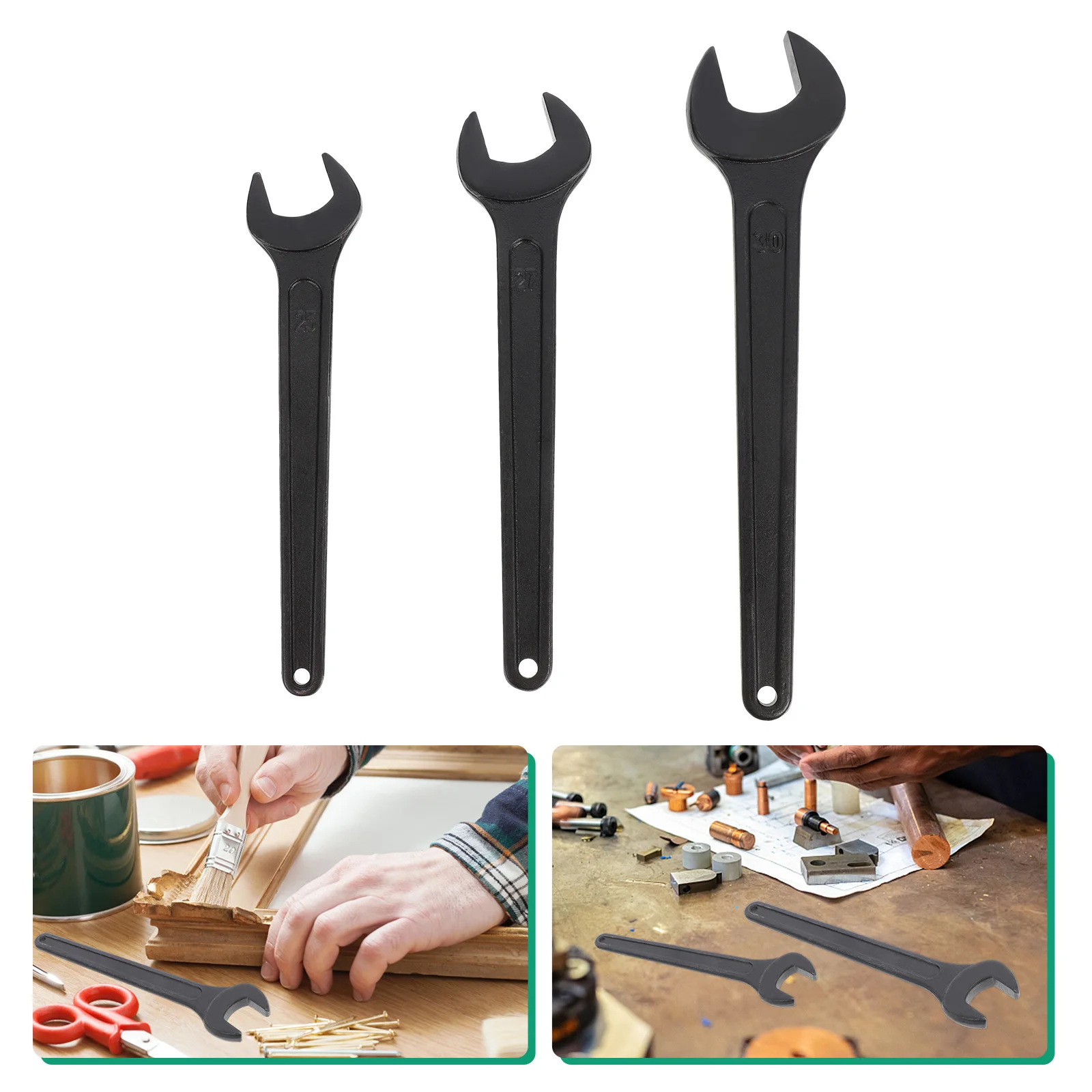 

3Pcs Single Head Spanner Open-End Wrench Heavy Duty Steel Tool Non-Slip Grip Hangable End for Industrial Mechanical Repair