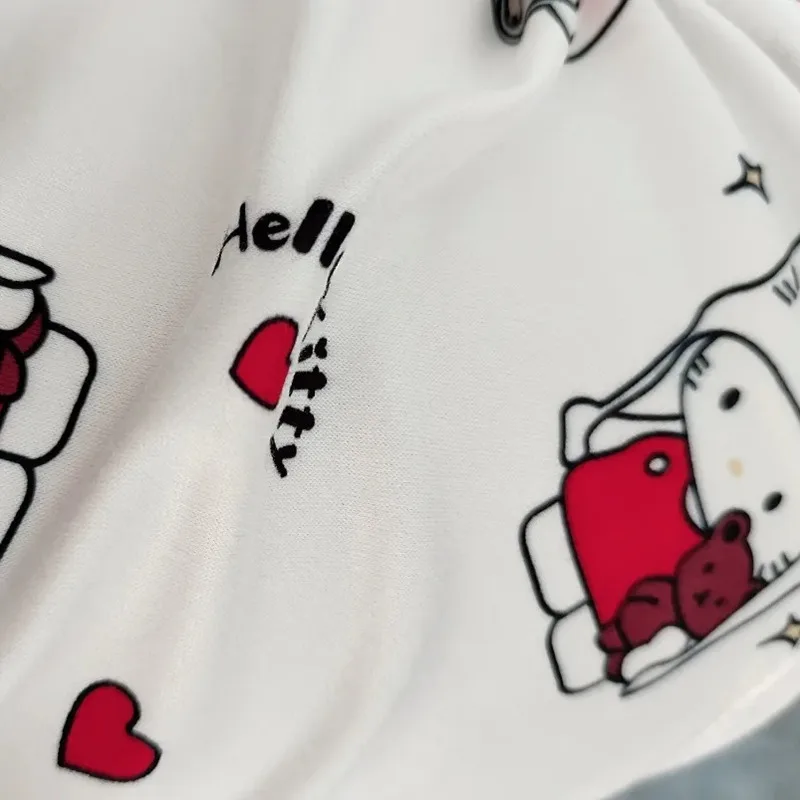 Sanrio-Conjunto de pijama de Hello Kitty para mujer, pantalones cortos con estampado de dibujos animados Kawaii, Tops con tirantes y cuello redondo,