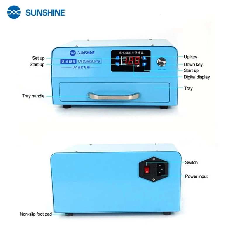 SUNSHINE S-918B High Power No wrinkles No Blistering Fast Heat Dissipation UV Curing Light Box for OCA Bonding of Edge Glass