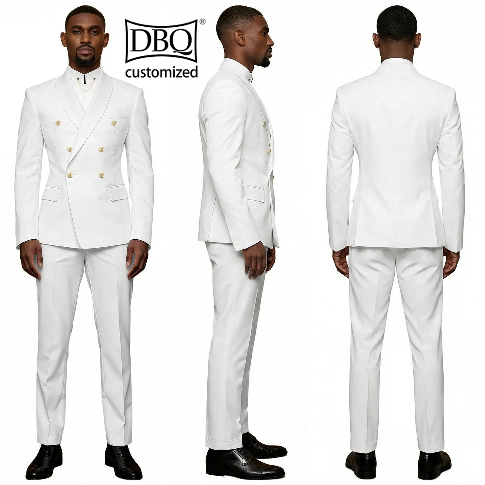 

DBQ African Men Tailor Made Suit 3 Pieces Double Breasted Blazer +Mandarin Collor Shirt +Straight Pants Business Set BD1137