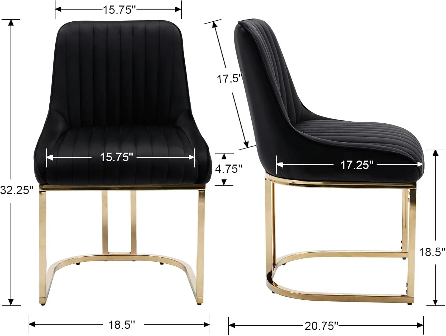 Black Velvet Upholstered Dining Chairs for Kitchen & Dining Room, Modern with Gold Metal Base