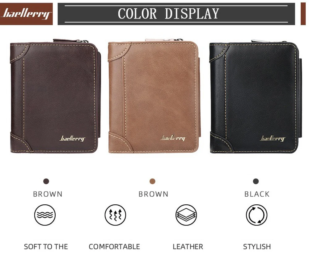 Baellerry Kurze Geldbörse für Herren, PU-Leder, individuell geprägt, RFID-blockierende Vordertasche, Geschenk – Detail 1