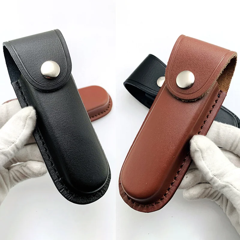 2 Sizes Cowhide Folding Knife Scabbard Top First Layer Real Leather Sheath Pliers Case Waist Belt Buckle Pocket Bag Camping EDC