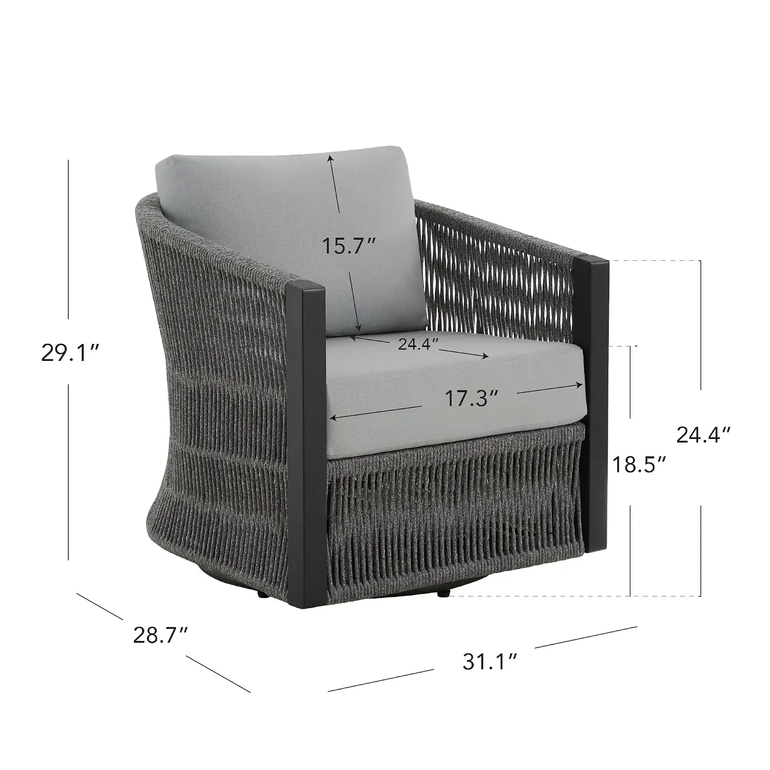 Boho Wicker Patio Swivel Chair, Fully Assembled, 360° Swivel, Foam Cushion, Weatherproof Fabric, Steel Frame, 350 Lb, Customized