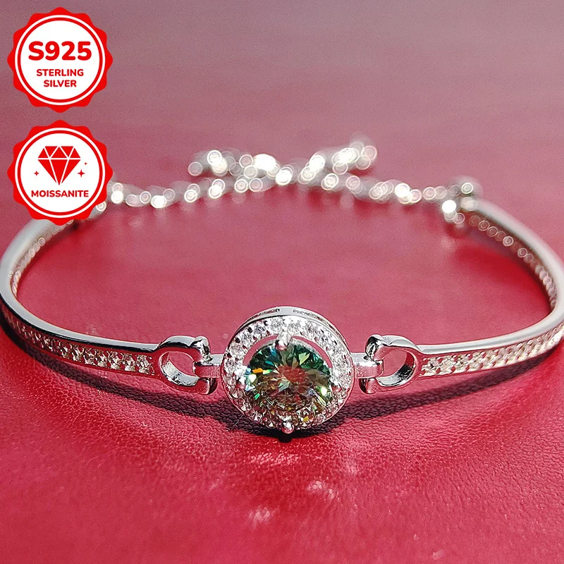 1pc 1.0 Carat Moissanite Bracelet, 925 Sterling Silver Round Cut Moissanite Bracelet, Exquisite Accessories for Everyday Life.