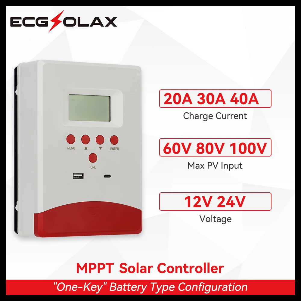 

ECGSOLAX MPPT Solar Charge Controller 20A 30A 40A With LCD Display Solar Panel Regulator 12V 24V Max PV 100VDC Solar Controller