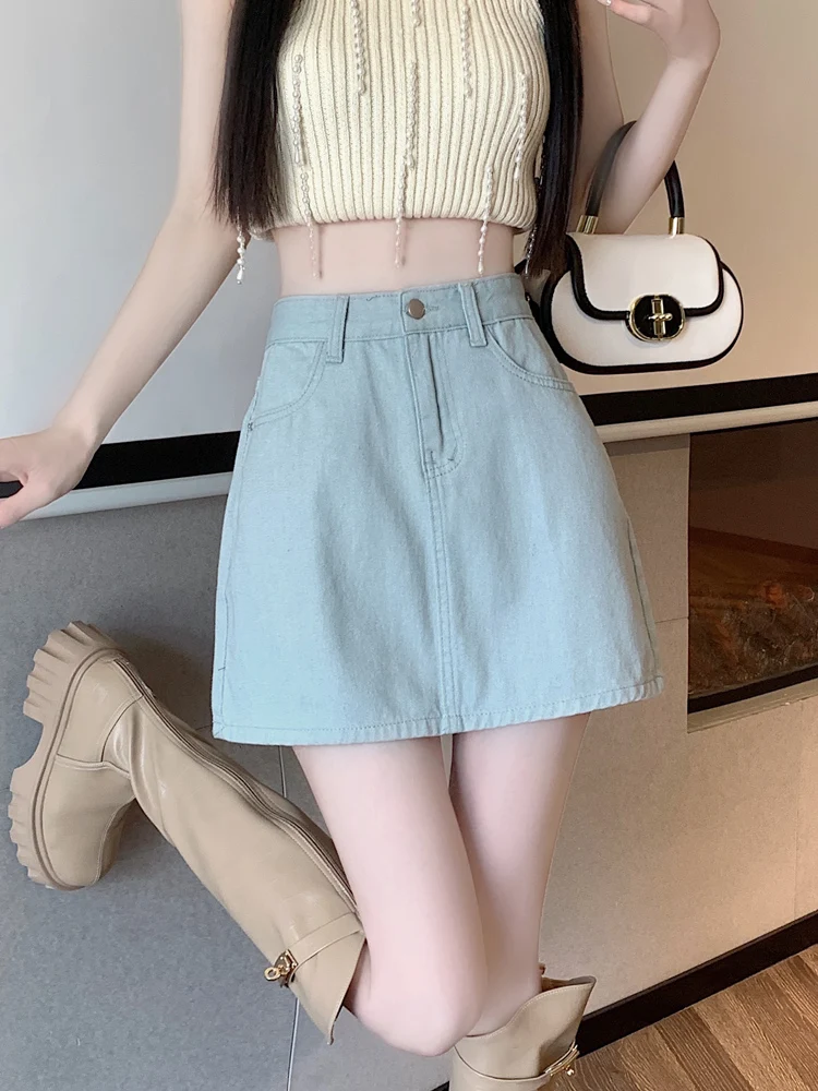 

Женская юбка трапециевидной формы с высокой талией больших размеров, утягивающая джинсовая юбка, модная облегающая юбка для поездок на работу, корейская версия