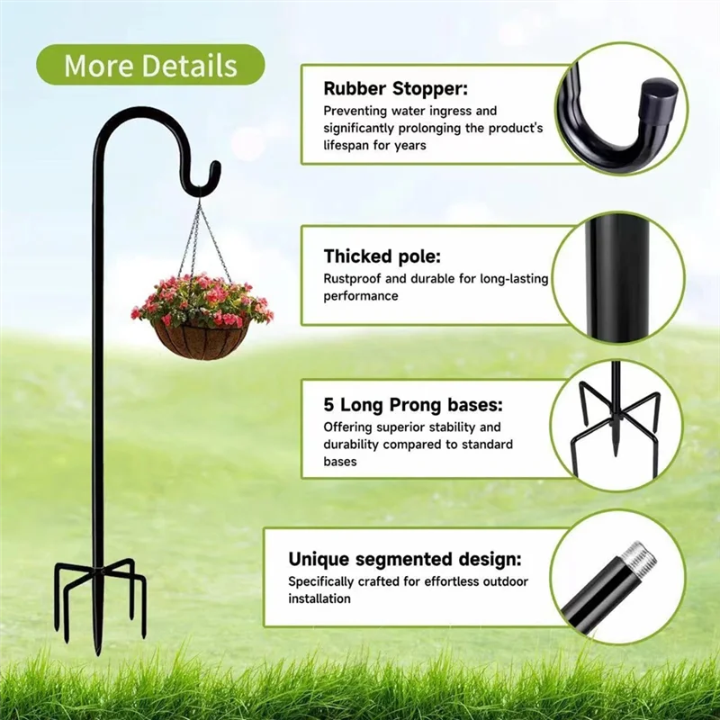 AB08-Outdoor Shepherd Hook, Bird Feeder Pole Holder, Garden Hanging Stakes For Solar Plant Hanger Wedding Decoration