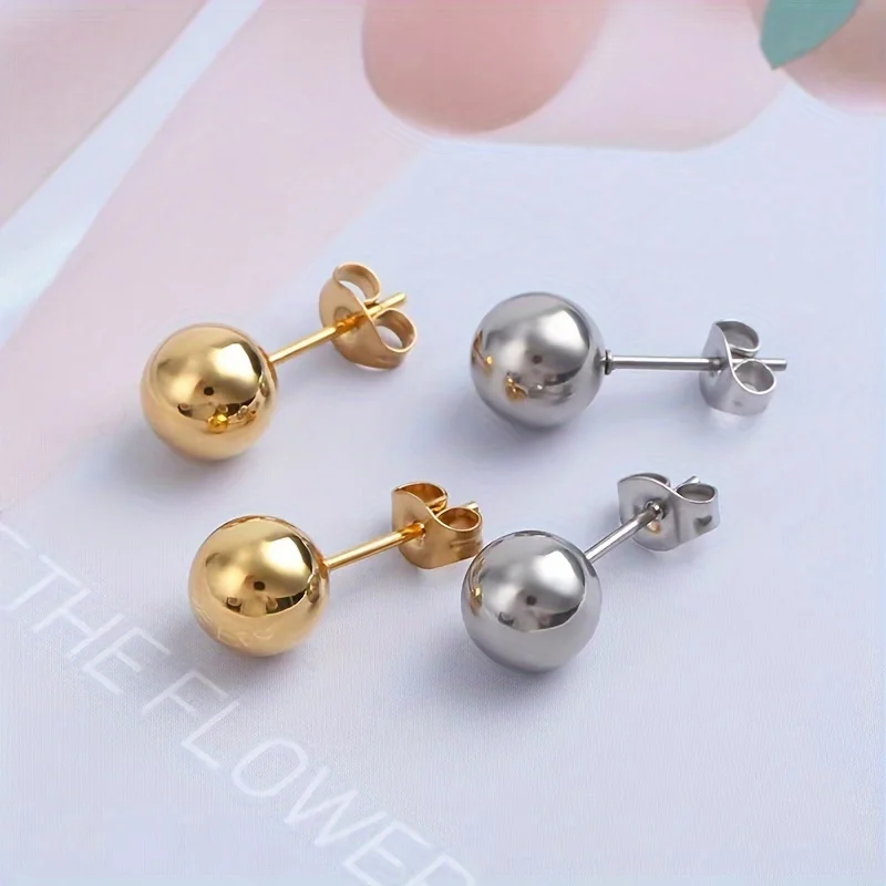 1 Pair 3/4/5mm Unisex Punk Fashion Minimalist Stainless Steel Round Ball Stud Earrings for Men Women Daily Wear Ear Jewelry