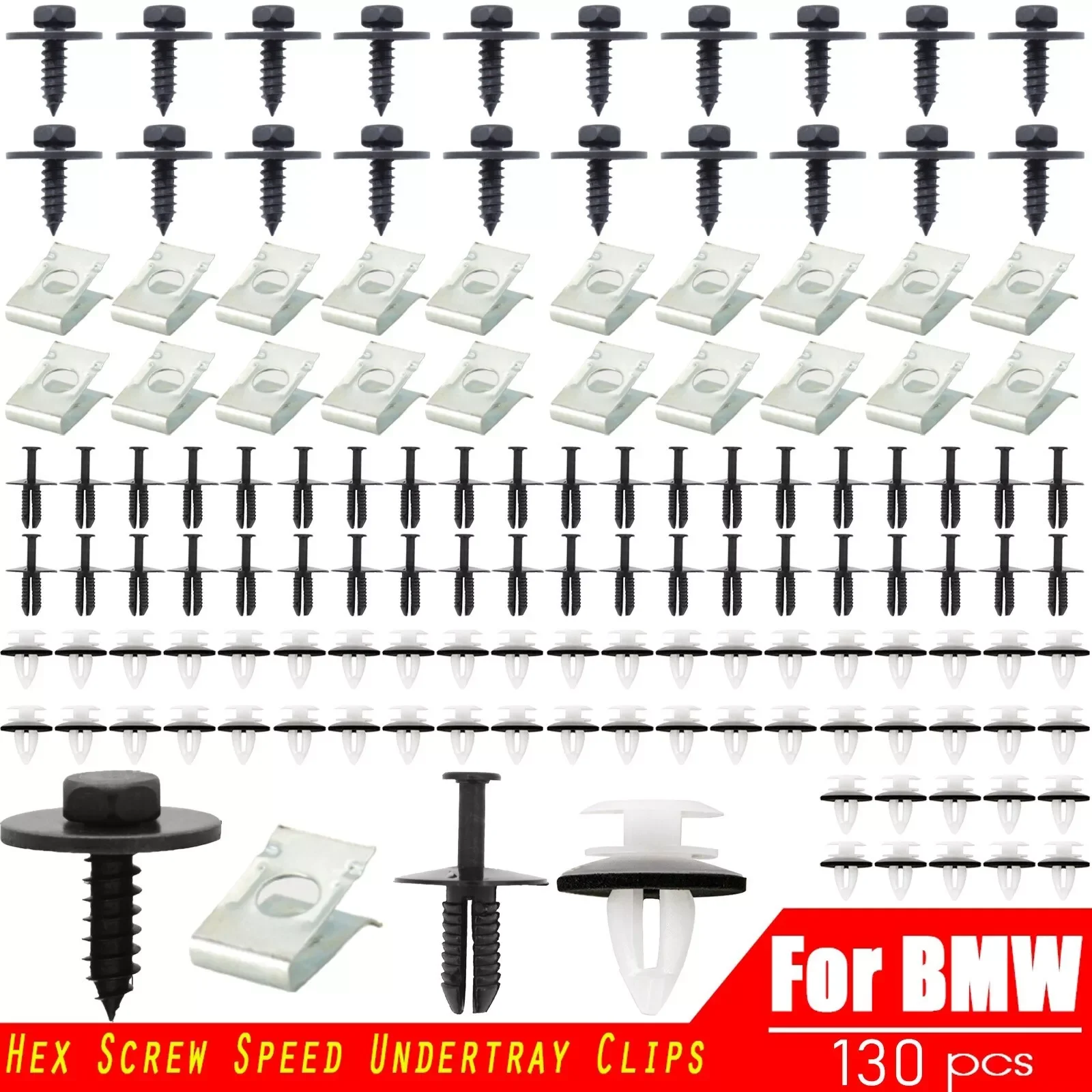 

130pcs Car Chassis Clips For BMW 1/3/5/6/7 Engine Hood Protection Bolt And Screw Kit Engine Under Cover Fixing Clips Screw Kit
