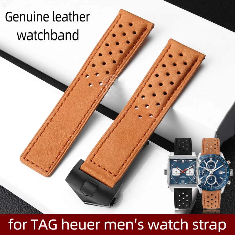 Correa de reloj de cuero de vaca de 22mm de calidad para la serie TAG HEUER CARRERA, correa de reloj, accesorios de pulsera, hebilla plegable