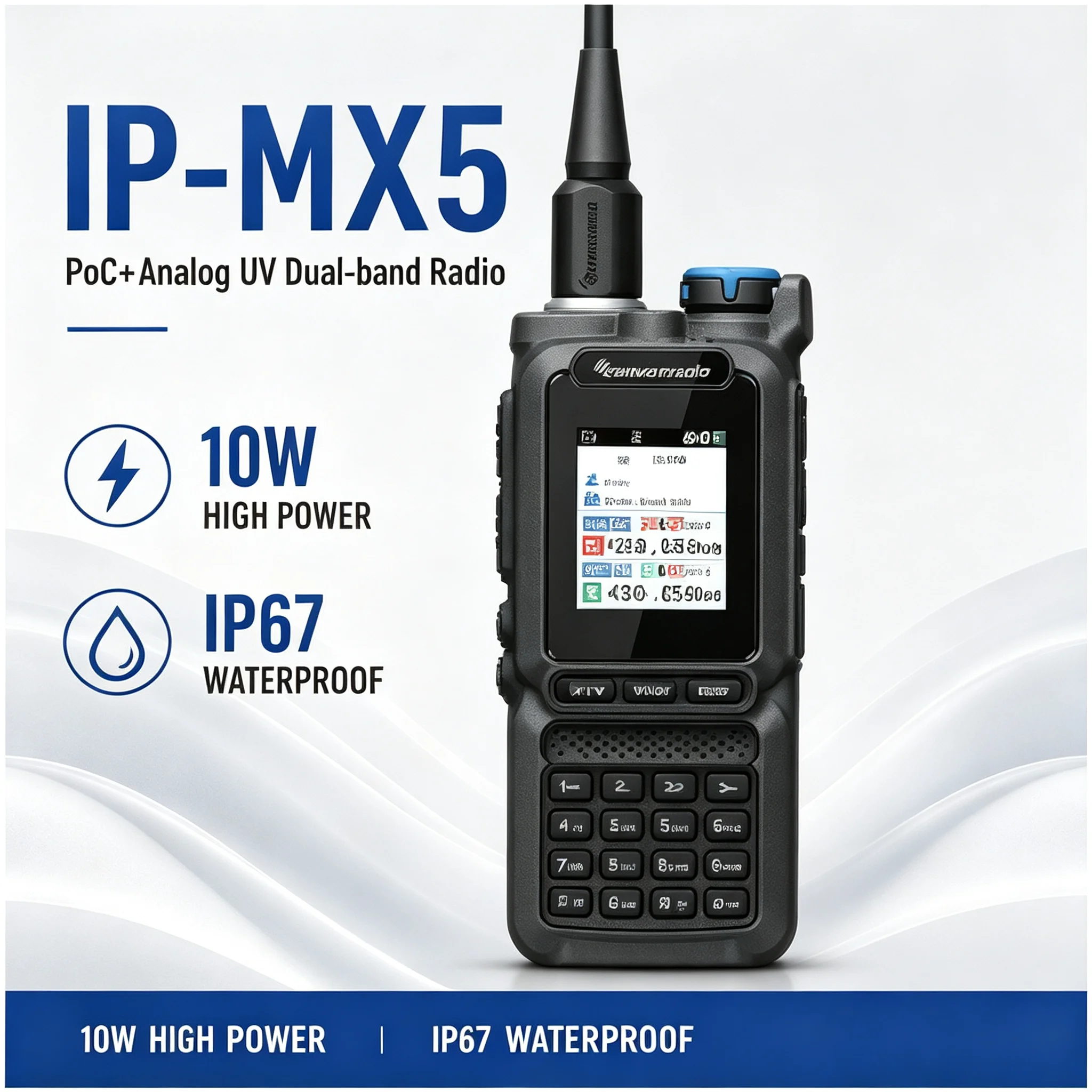 QUANSHENG IP-MX5 PoC+Analog Dual Mode Dual Band Radio 10W High Power IP67 Waterproof Walkie Talkie 2800mAh Type-C GPS Optional