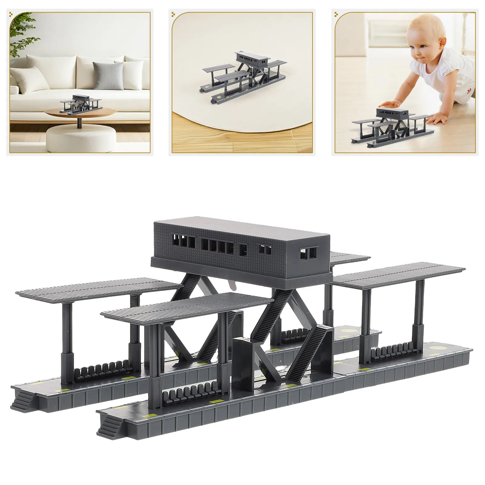 

1Set Fire Train Station Platform DIY Assembly Kit Lifelike Plastic Footbridge Railway Diorama Accessories for Creative Play