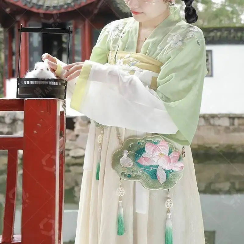 Viintage Chinese Hanfu Bag Ancient Style Messenger Bag Embroidery Lotus Accessories Bag Women Sweet Tassels Princess Bag Gifts 5